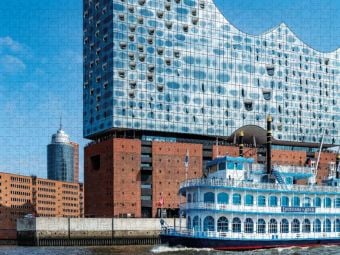 Produktbild: CALVENDO Puzzle Mississippi Dampfer vor Elbphi | 1000 Teile Lege-Gr&ouml;&szlig;e 64x48cm Foto-Puzzle f&uuml;r gl&uuml;ckliche Stunden