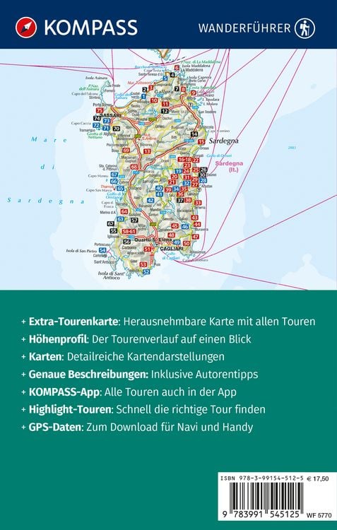 Produktbild: KOMPASS Wanderf&uuml;hrer Sardinien, 75 Touren mit Extra-Tourenkarte