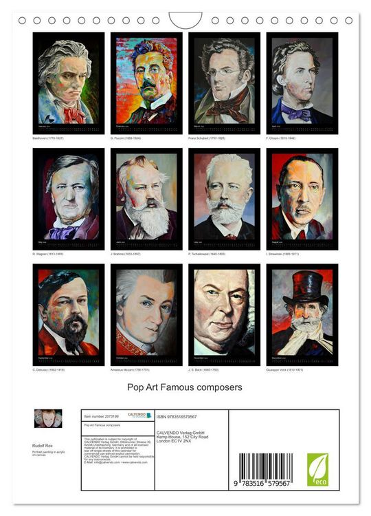 Produktbild: Pop Art Famous composers (Wall Calendar 2026 DIN A4 portrait), CALVENDO 12 Month Wall Calendar