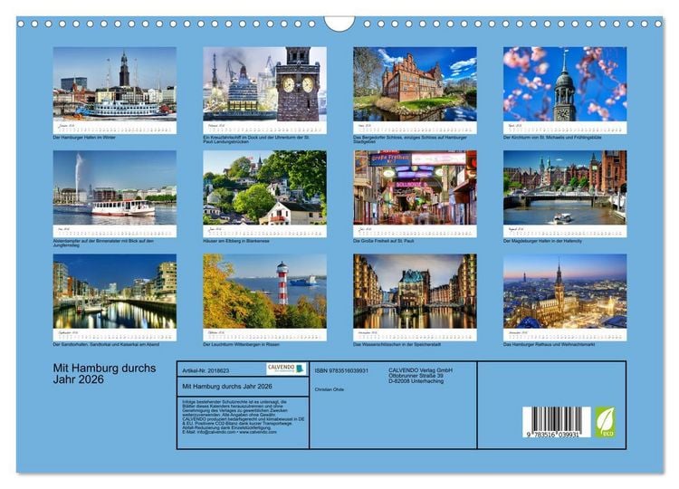 Produktbild: Mit Hamburg durchs Jahr 2026 (Wandkalender 2026 DIN A3 quer), CALVENDO Monatskalender