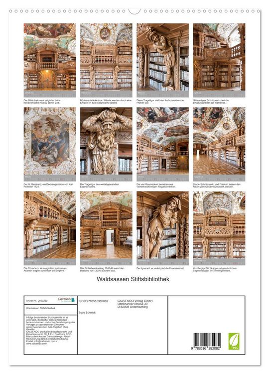 Produktbild: Waldsassen Stiftsbibliothek (hochwertiger Premium Wandkalender 2026 DIN A2 hoch), Kunstdruck in Hochglanz