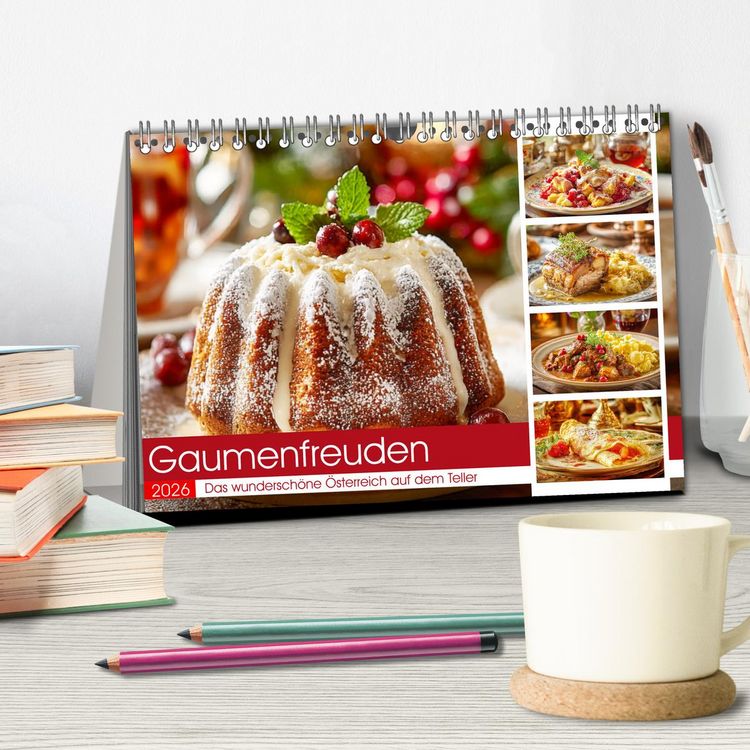 Produktbild: Gaumenfreuden. Das wundersch&ouml;ne &Ouml;sterreich auf dem Teller (Tischkalender 2026 DIN A5 quer), CALVENDO Monatskalender