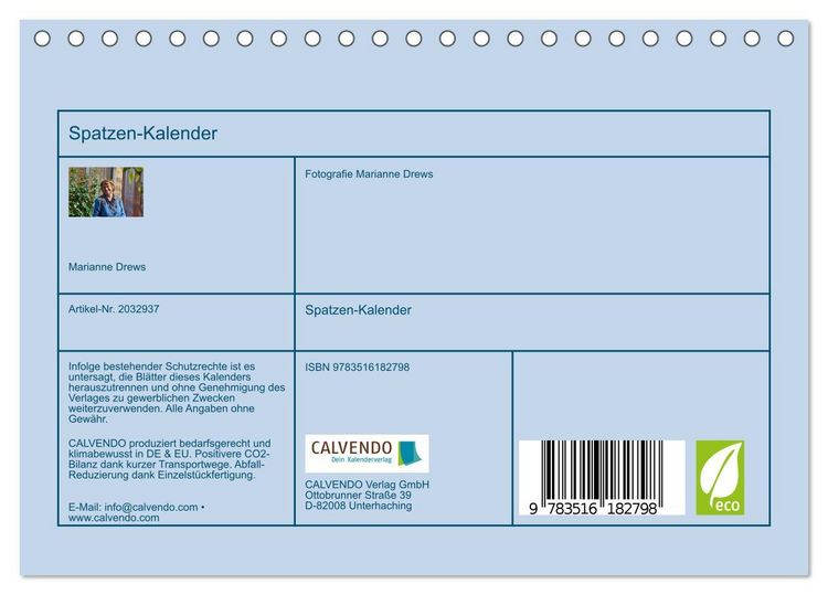 Produktbild: Spatzen-Kalender (Tischkalender 2026 DIN A5 quer), CALVENDO Monatskalender