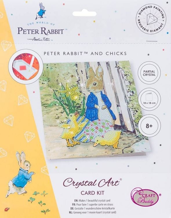 Produktbild: Craft Buddy CCK-PRBT04 - Crystal Art Cards, Peter Rabbit, Peter Hase und K&uuml;ken, 18x18 cm, Diamond Painting, Kunstkarte
