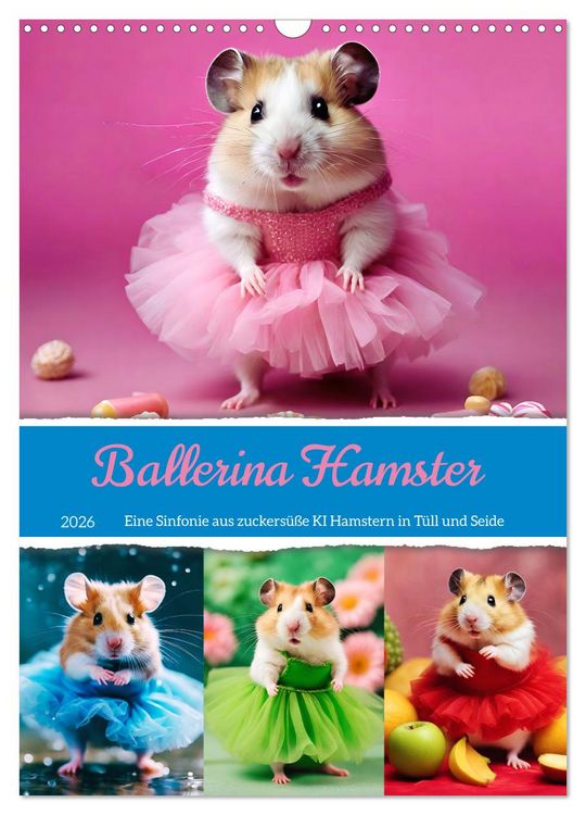 Produktbild: Ballerina Hamster - Eine Sinfonie aus zuckers&uuml;&szlig;e KI Hamstern in T&uuml;ll und Seide (Wandkalender 2026 DIN A3 hoch), CALVENDO Monatskalender