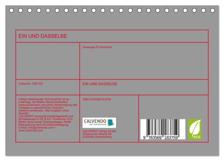 Produktbild: EIN UND DASSELBE (Tischkalender 2027 DIN A5 quer), CALVENDO Monatskalender