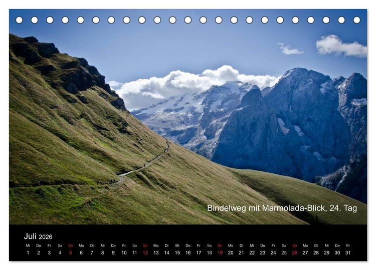 Produktbild: TransAlp - zu Fu&szlig; &uuml;ber die Alpen von M&uuml;nchen nach Venedig (Tischkalender 2026 DIN A5 quer), CALVENDO Monatskalender