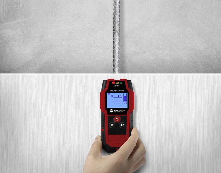 Produktbild: TOOLCRAFT Ortungsger&auml;t TO-9627699 Ortungstiefe (max.) 120mm Geeignet f&uuml;r Holz, eisenhaltiges Metall, nicht eisenhaltiges Metall
