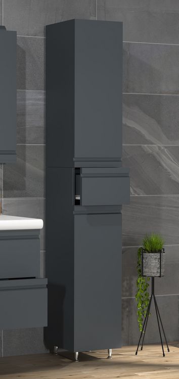 Produktbild: Holz Badm&ouml;bel Bad Hochschrank Badschrank Silora