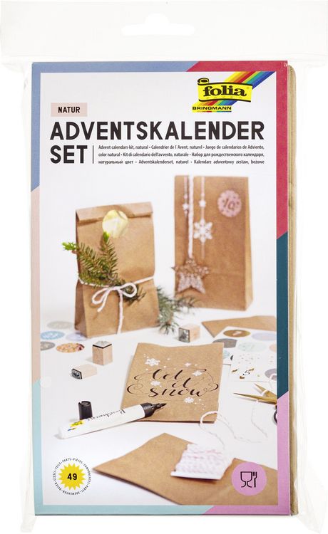 Produktbild: Folia Adventskalender-Set PAPIERT&Uuml;TEN NATUR, aus 24 lebensmittelechten T&uuml;ten, Kordel & Sticker