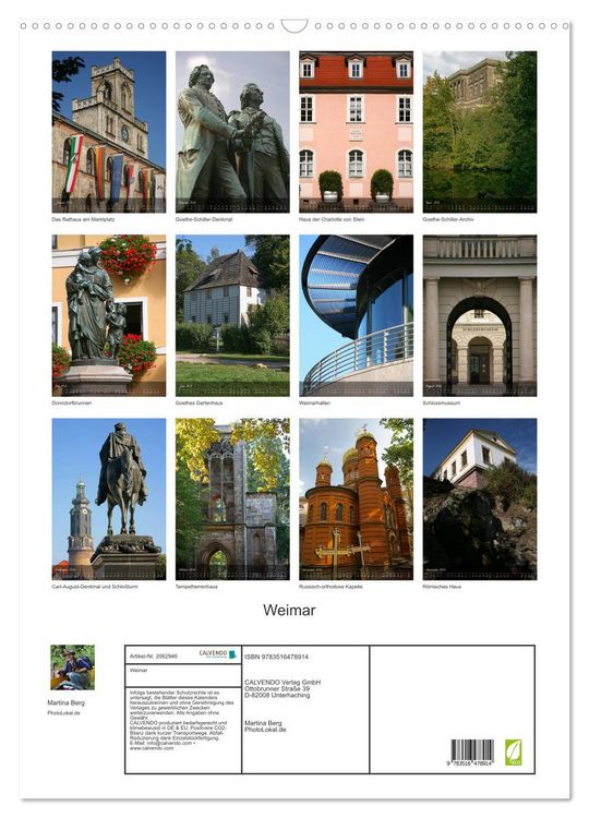 Produktbild: Weimar (Wandkalender 2026 DIN A2 hoch), CALVENDO Monatskalender