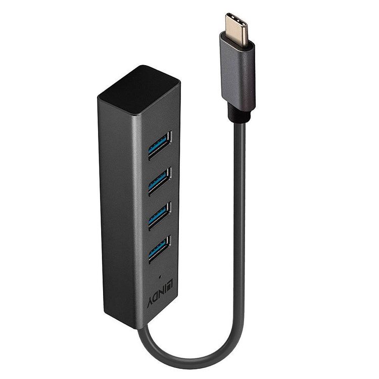Produktbild: LINDY 43325 USB-Hub 4 Port USB-A USB 3.2 Gen1 5 GBit/s mit USB-C&reg; Stecker Grau 43325