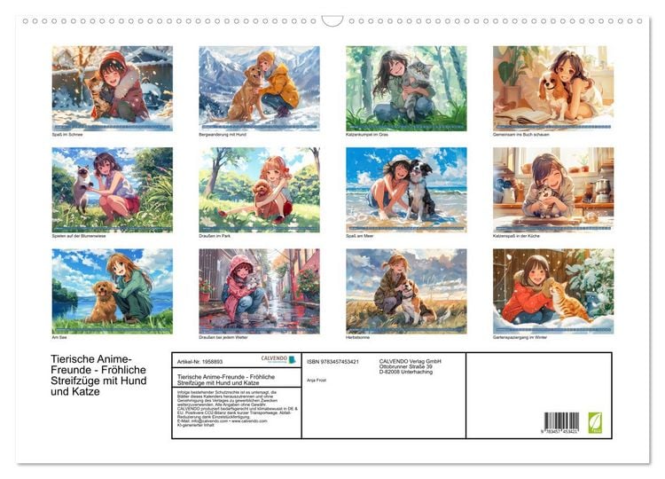 Produktbild: Tierische Anime-Freunde - Fr&ouml;hliche Streifz&uuml;ge mit Hund und Katze (Wandkalender 2026 DIN A2 quer), CALVENDO Monatskalender