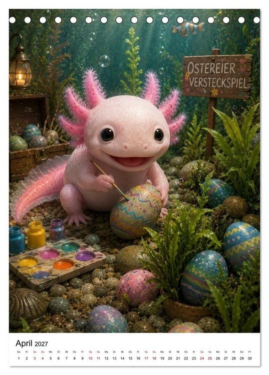 Produktbild: Axolotl durchs ganze Jahr (Tischkalender 2027 DIN A5 hoch), CALVENDO Monatskalender