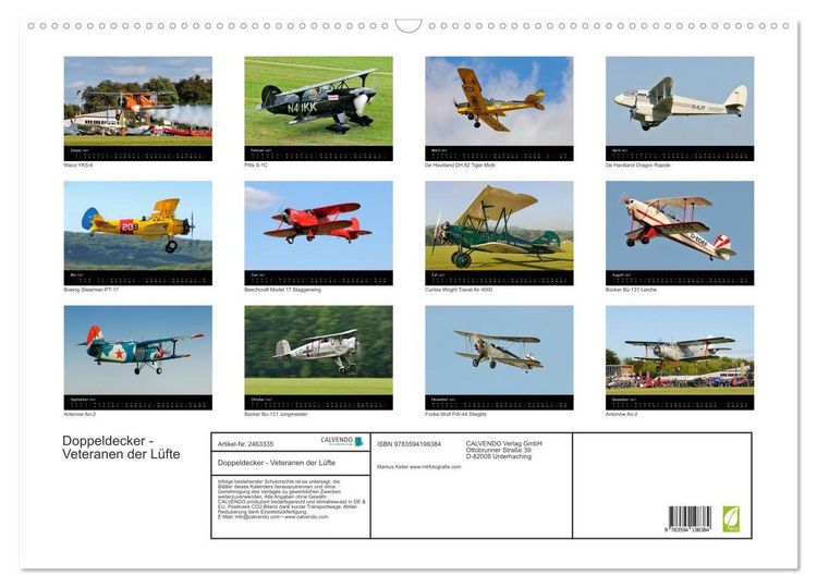 Produktbild: Doppeldecker - Veteranen der L&uuml;fte (Wandkalender 2027 DIN A2 quer), CALVENDO Monatskalender