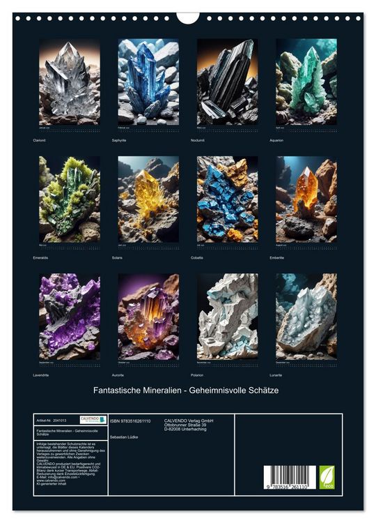 Produktbild: Fantastische Mineralien - Geheimnisvolle Sch&auml;tze (Wandkalender 2026 DIN A3 hoch), CALVENDO Monatskalender