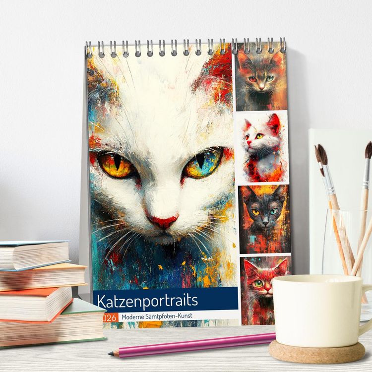 Produktbild: Katzenportraits. Moderne Samtpfoten-Kunst (Tischkalender 2026 DIN A5 hoch), CALVENDO Monatskalender