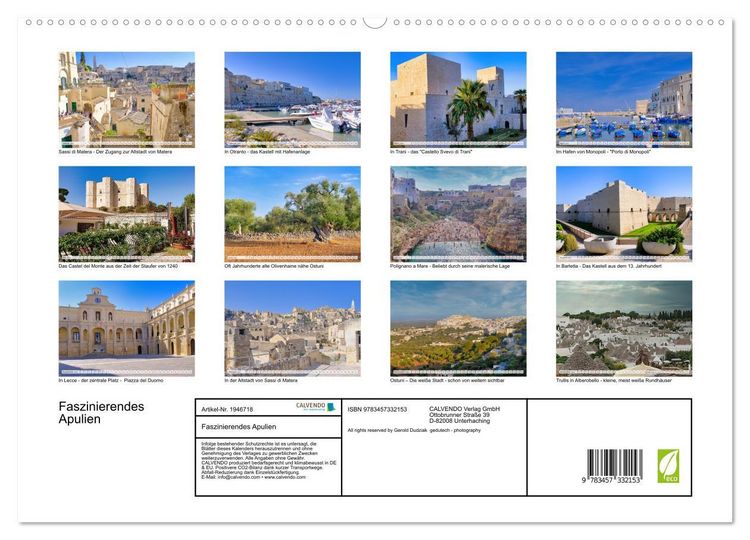 Produktbild: Faszinierendes Apulien (hochwertiger Premium Wandkalender 2026 DIN A2 quer), Kunstdruck in Hochglanz