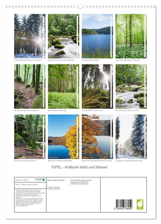 Produktbild: EIFEL - Kraftorte Wald und Wasser (hochwertiger Premium Wandkalender 2026 DIN A2 hoch), Kunstdruck in Hochglanz