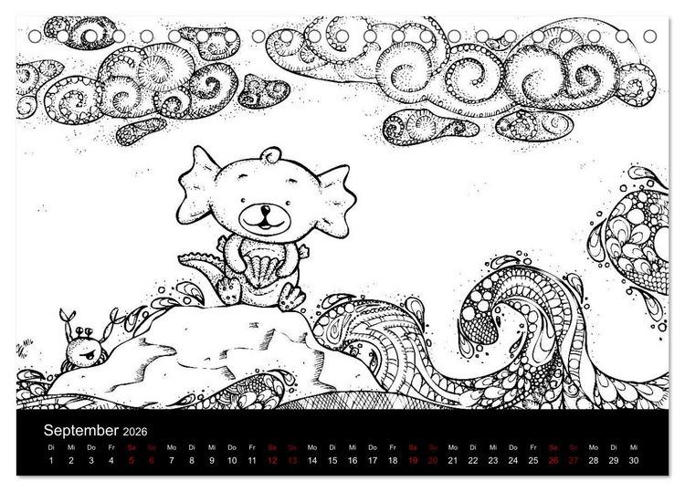 Produktbild: Bezaubernde Mini-Monster - Ein Ausmal-Kalender (Tischkalender 2026 DIN A5 quer), CALVENDO Monatskalender