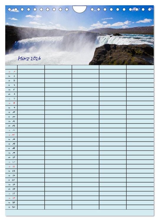 Produktbild: Island Familienplaner (Wandkalender 2026 DIN A4 hoch), CALVENDO Monatskalender