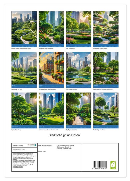 Produktbild: St&auml;dtische gr&uuml;ne Oasen (hochwertiger Premium Wandkalender 2026 DIN A2 hoch), Kunstdruck in Hochglanz
