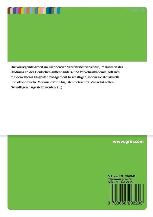 Produktbild: Flughafenmanagement - Strukturelle und &ouml;konomische Merkmale von Flugh&auml;fen