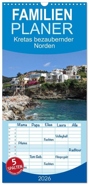 Produktbild: Familienplaner 2026 - Kretas bezaubernder Norden mit 5 Spalten (Wandkalender, 21 x 45 cm) CALVENDO