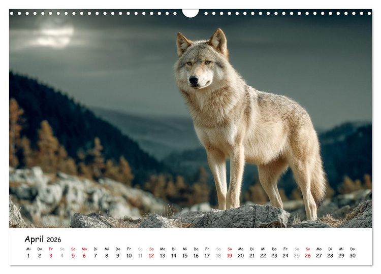 Produktbild: W&ouml;lfe im Mondlicht - Ruf der Wildnis (Wandkalender 2026 DIN A3 quer), CALVENDO Monatskalender