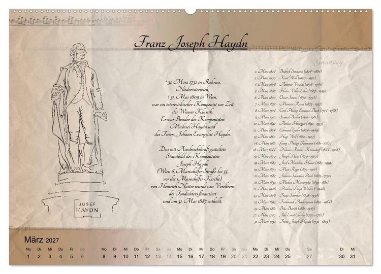 Produktbild: Von Mozart bis Beethoven (hochwertiger Premium Wandkalender 2027 DIN A2 quer), Kunstdruck in Hochglanz