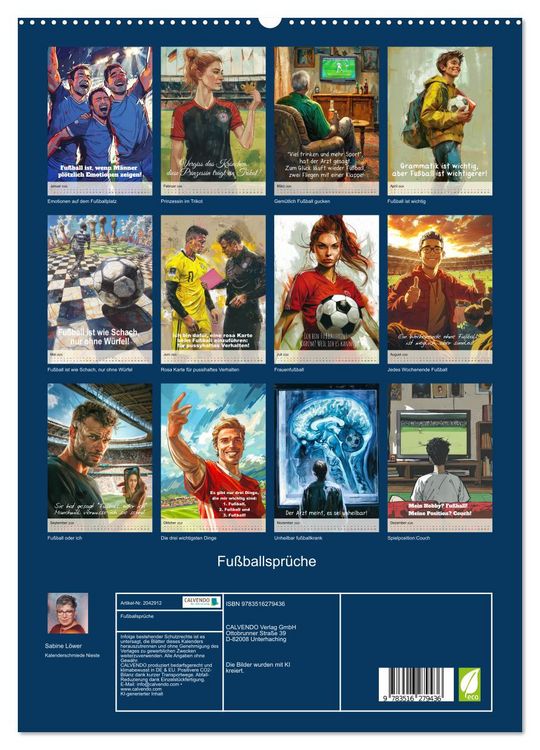 Produktbild: Fu&szlig;ballspr&uuml;che (hochwertiger Premium Wandkalender 2026 DIN A2 hoch), Kunstdruck in Hochglanz