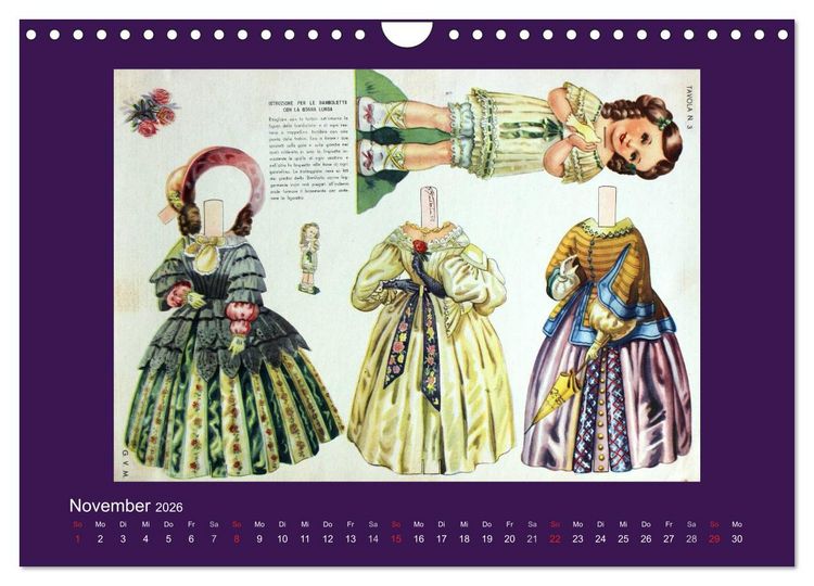 Produktbild: Alte europ&auml;ische Ankleidepuppen aus Papier (Wandkalender 2026 DIN A4 quer), CALVENDO Monatskalender