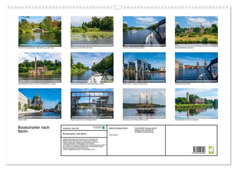 Produktbild: Bootscharter nach Berlin (Wandkalender 2027 DIN A2 quer), CALVENDO Monatskalender