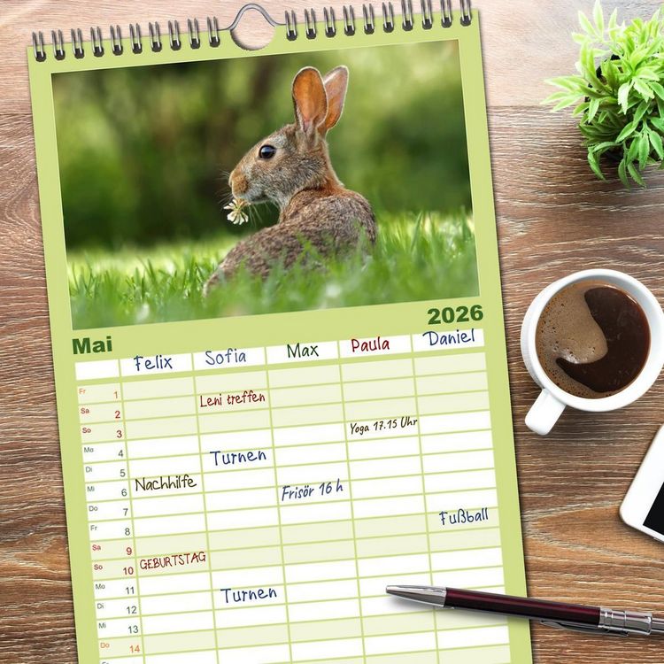 Produktbild: Familienplaner 2026 - Feldhasen und Kaninchen mit 5 Spalten (Wandkalender, 21 x 45 cm) CALVENDO