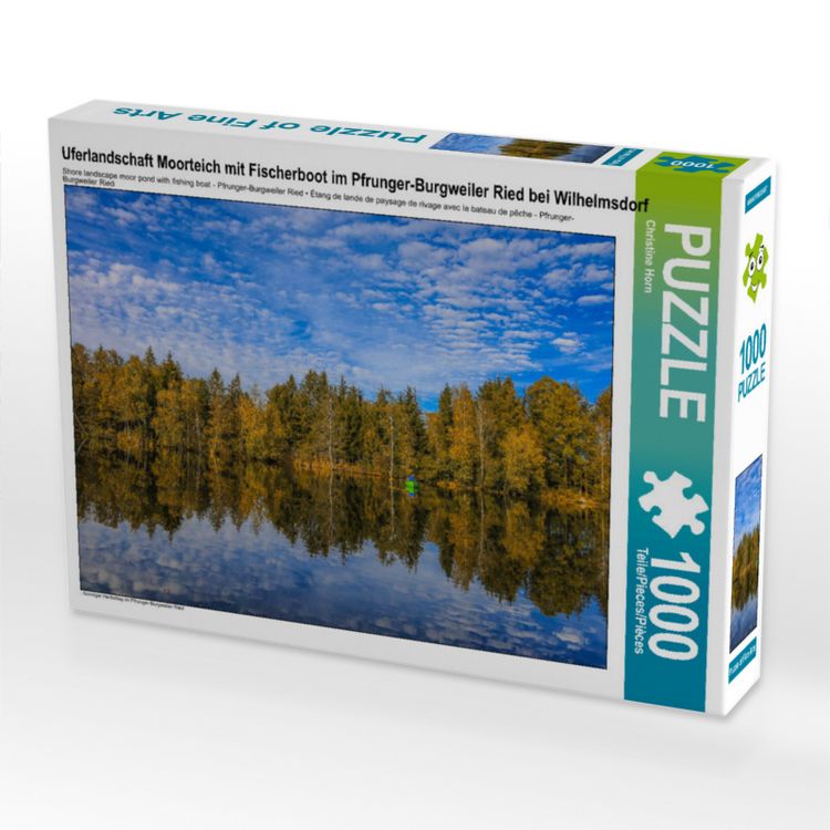Produktbild: CALVENDO Puzzle Uferlandschaft Moorteich mit Fischerboot - Pfrunger-Burgweiler Ried | 1000 Teile Lege-Gr&ouml;&szlig;e 64x48cm Foto-Puzzle f&uuml;r gl&uuml;ckliche Stunden