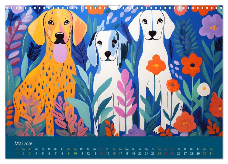 Produktbild: Hunde Kunstwerke - Hunde im Stil des Fauvismus k&uuml;nstlerisch gestaltet (Wandkalender 2026 DIN A3 quer), CALVENDO Monatskalender