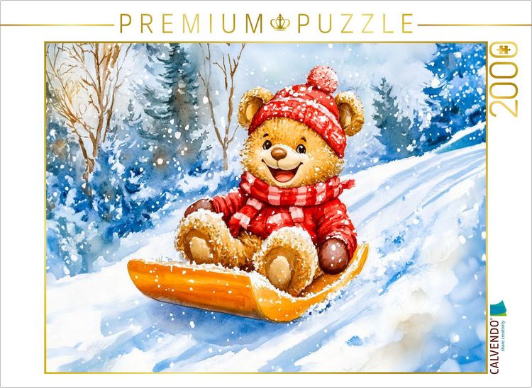 Produktbild: CALVENDO Puzzle Teddy rodelt mit Schlitten im Winter | 2000 Teile Lege-Gr&ouml;&szlig;e 90x67cm Foto-Puzzle f&uuml;r gl&uuml;ckliche Stunden