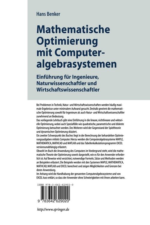 Produktbild: Mathematische Optimierung mit Computeralgebrasystemen