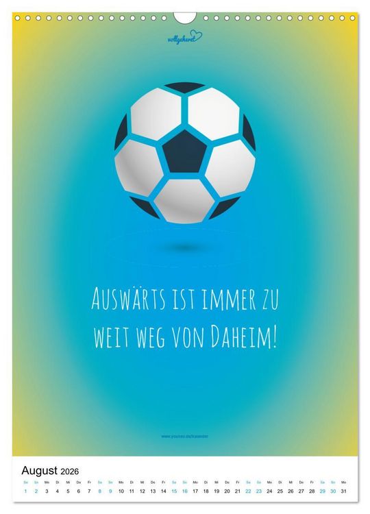 Produktbild: vollgeherzt: Der lustige Zitate-Wandkalender f&uuml;r Fu&szlig;ballfans und Sportbegeisterte! (Wandkalender 2026 DIN A3 hoch), CALVENDO Monatskalender
