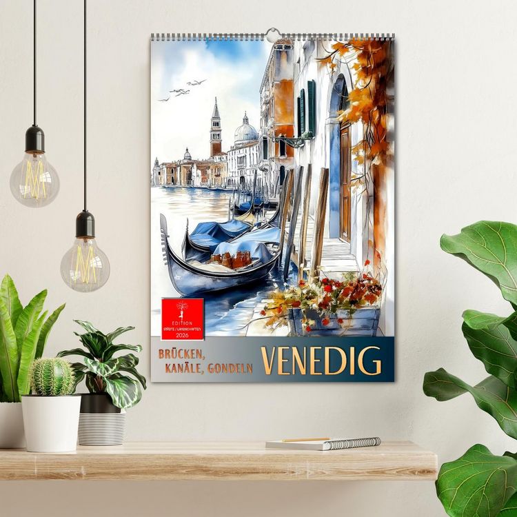 Produktbild: Venedig - Br&uuml;cken, Kan&auml;le, Gondeln (Wandkalender 2026 DIN A2 hoch), CALVENDO Monatskalender