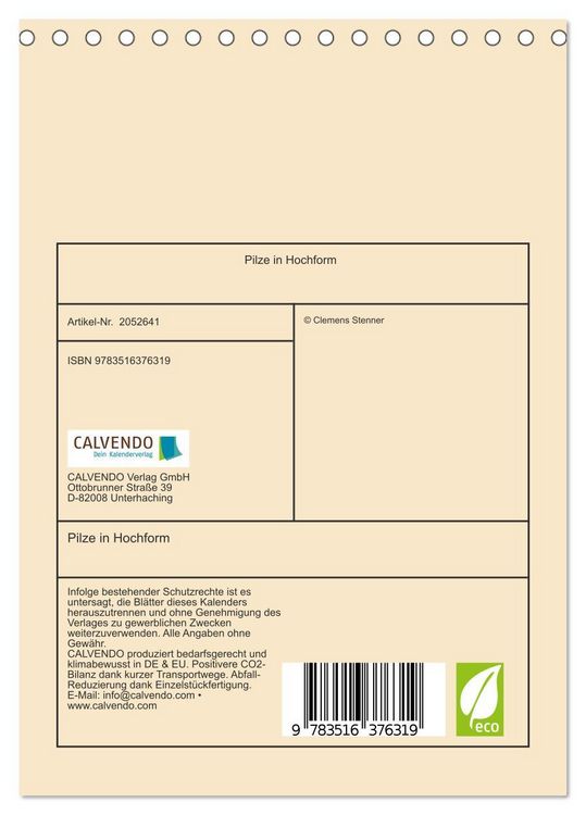 Produktbild: Pilze in Hochform (Tischkalender 2026 DIN A5 hoch), CALVENDO Monatskalender