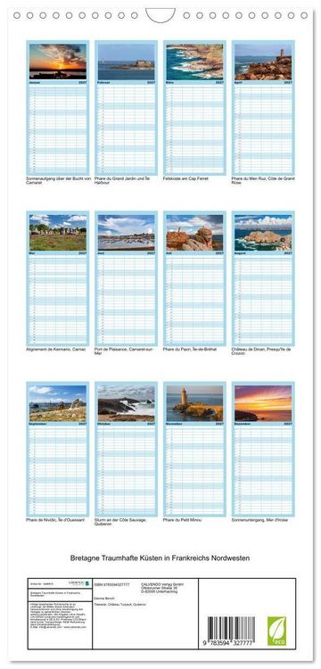 Produktbild: Familienplaner 2027 - Bretagne Traumhafte K&uuml;sten in Frankreichs Nordwesten mit 5 Spalten (Wandkalender, 21 x 45 cm) CALVENDO