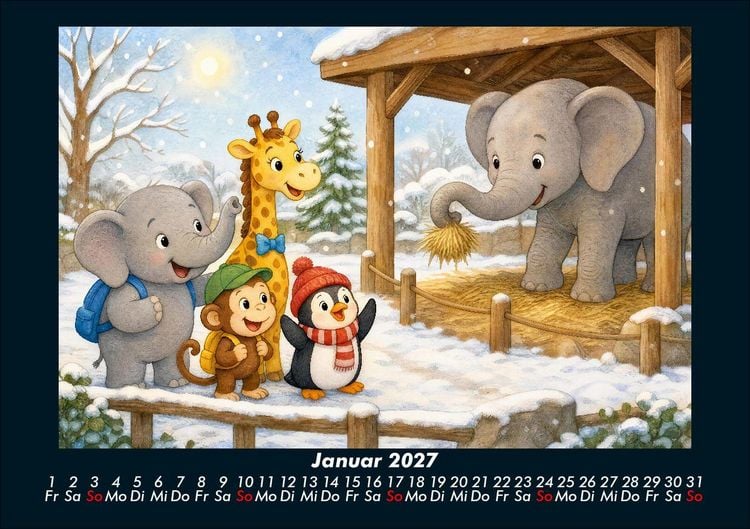Produktbild: Ein Jahr im Zoo mit Raffi und Freunden 2027 Fotokalender DIN A5