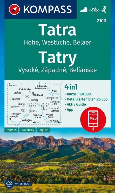 Produktbild: KOMPASS Wanderkarte 2100 Tatra, Hohe, Westliche, Belaer, Tatry, Vysoké, Západné, Belianske 1:50.000