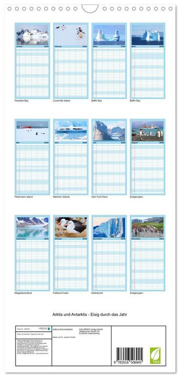 Produktbild: Familienplaner 2026 - Arktis und Antarktis - Eisig durch das Jahr mit 5 Spalten (Wandkalender, 21 x 45 cm) CALVENDO