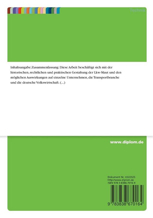Produktbild: Ausgestaltung und Auswirkungen der LKW-Maut in Deutschland