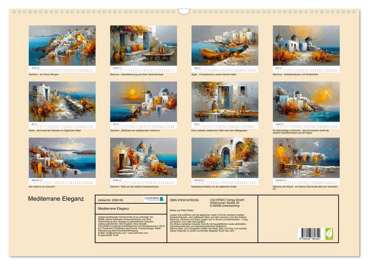 Produktbild: Mediterrane Eleganz (Wandkalender 2027 DIN A2 quer), CALVENDO Monatskalender