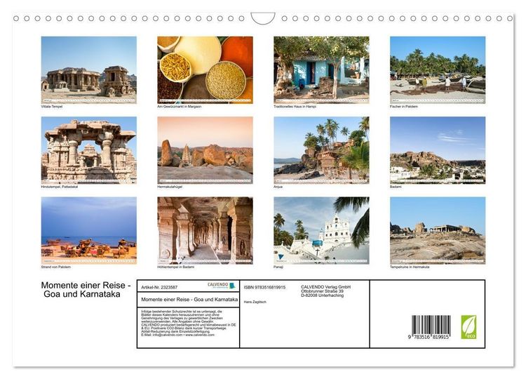 Produktbild: Momente einer Reise - Goa und Karnataka (Wandkalender 2027 DIN A3 quer), CALVENDO Monatskalender