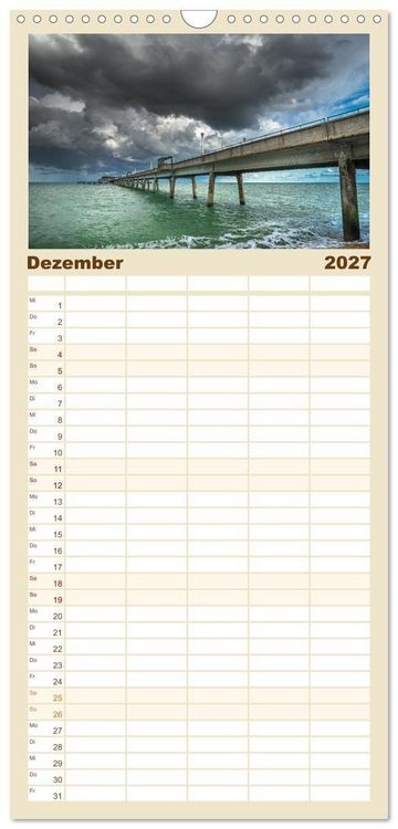 Produktbild: Familienplaner 2027 - Seebr&uuml;cken im Vereinigten K&ouml;nigreich mit 5 Spalten (Wandkalender, 21 x 45 cm) CALVENDO