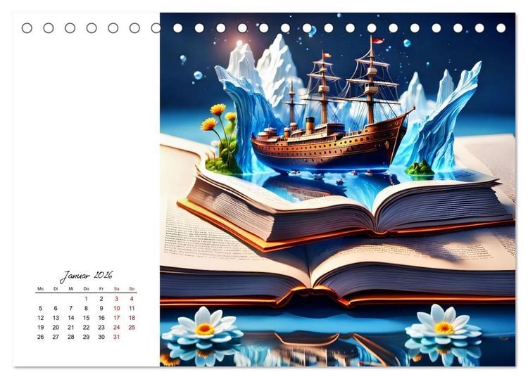 Produktbild: Fantastische surreale B&uuml;cherwelten (Tischkalender 2026 DIN A5 quer), CALVENDO Monatskalender